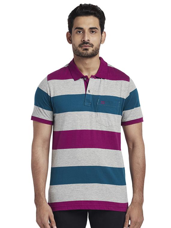 grey color block polo t-shirt - 17768577 - Zoom Image - 1