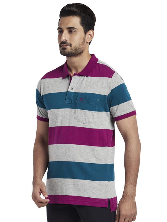 grey color block polo t-shirt - 17768577 - Zoom Image - 2