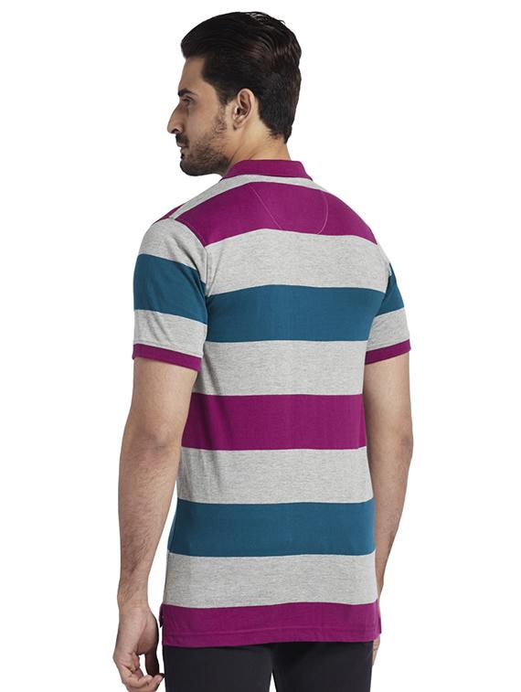 grey color block polo t-shirt - 17768577 - Zoom Image - 3