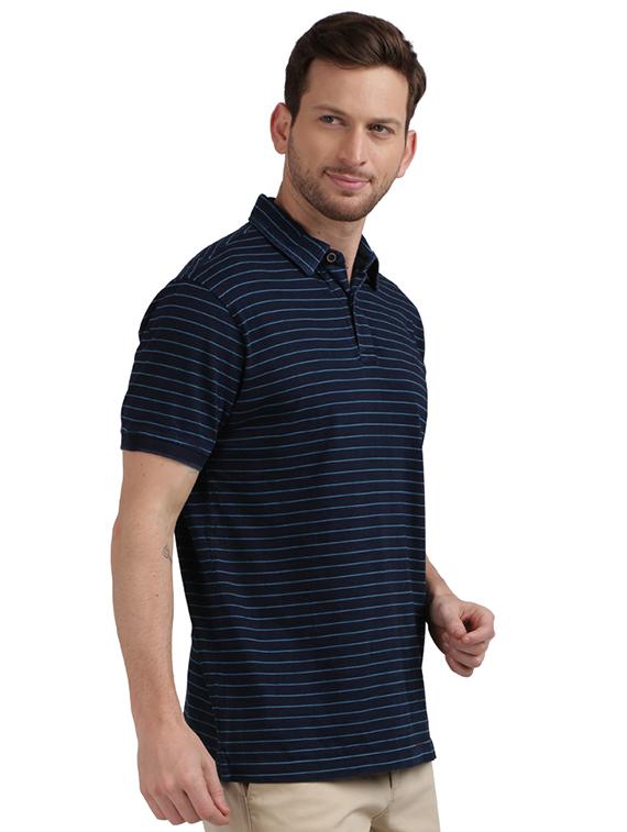 navy blue striped polo t-shirt - 17768582 - Zoom Image - 2