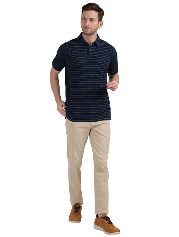 navy blue striped polo t-shirt - 17768582 - Zoom Image - 4