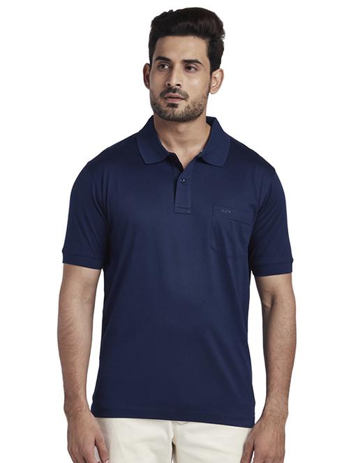 navy blue solid polo t-shirt - 17768596 - Standard Image - 1