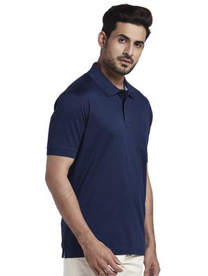 navy blue solid polo t-shirt - 17768596 - Standard Image - 2