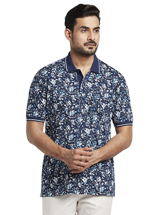 navy blue floral polo t-shirt - 17768780 - Zoom Image - 1