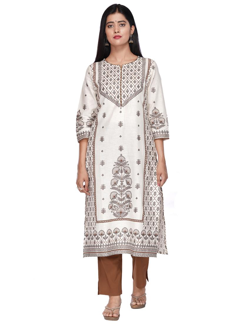 brown cotton blend kurta pant set - 17769067 - Zoom Image - 1