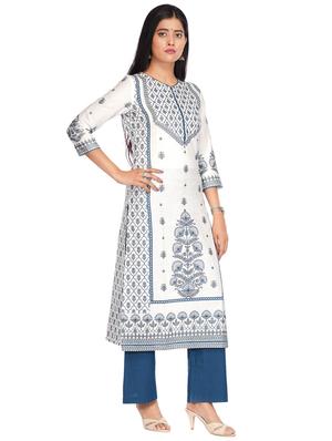 teal cotton blend kurta pant set - 17769068 - Standard Image - 2