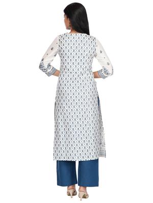 teal cotton blend kurta pant set - 17769068 - Standard Image - 3