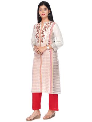 red cotton kurta pant set - 17769069 - Standard Image - 2