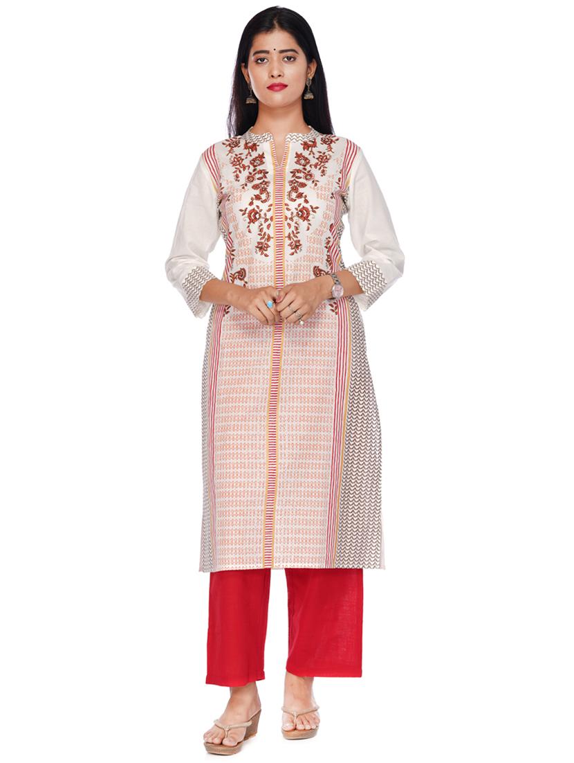 red cotton kurta pant set - 17769069 - Zoom Image - 1