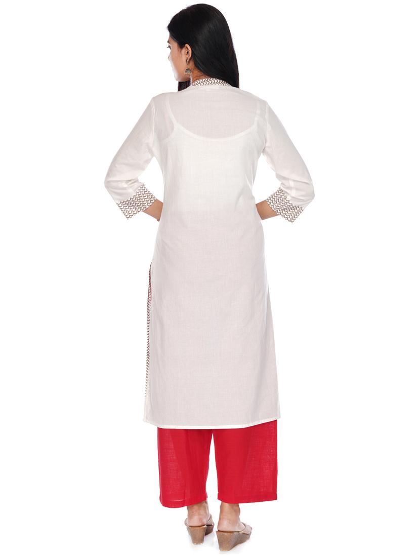 red cotton kurta pant set - 17769069 - Zoom Image - 3