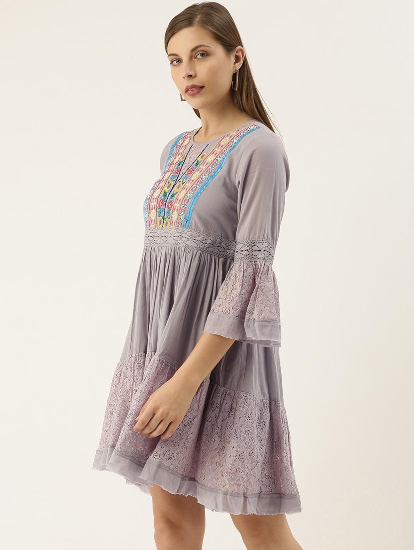 embroidered detail fit & flare dress - 17769070 - Zoom Image - 2