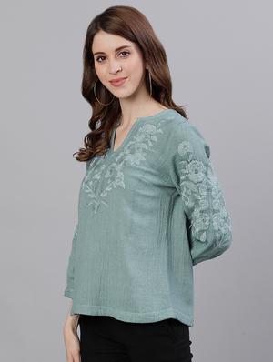 embroidered a-line kurti - 17769196 - Standard Image - 2