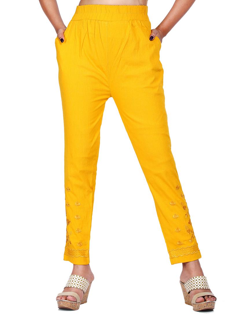 mustard tonal embroidered tapered pant - 17770122 - Zoom Image - 1