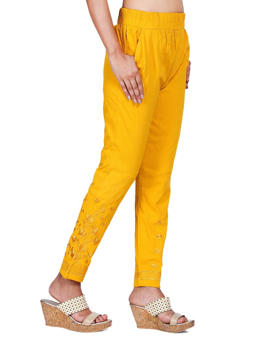 mustard tonal embroidered tapered pant - 17770122 - Zoom Image - 2