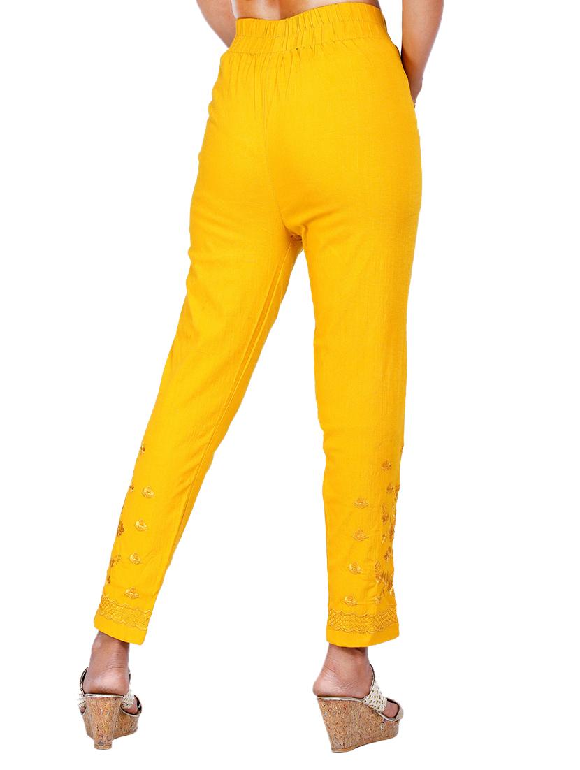 mustard tonal embroidered tapered pant - 17770122 - Zoom Image - 3