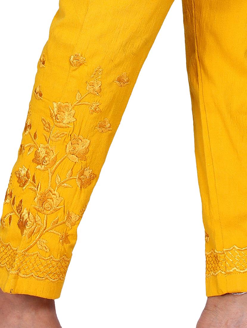 mustard tonal embroidered tapered pant - 17770122 - Zoom Image - 4