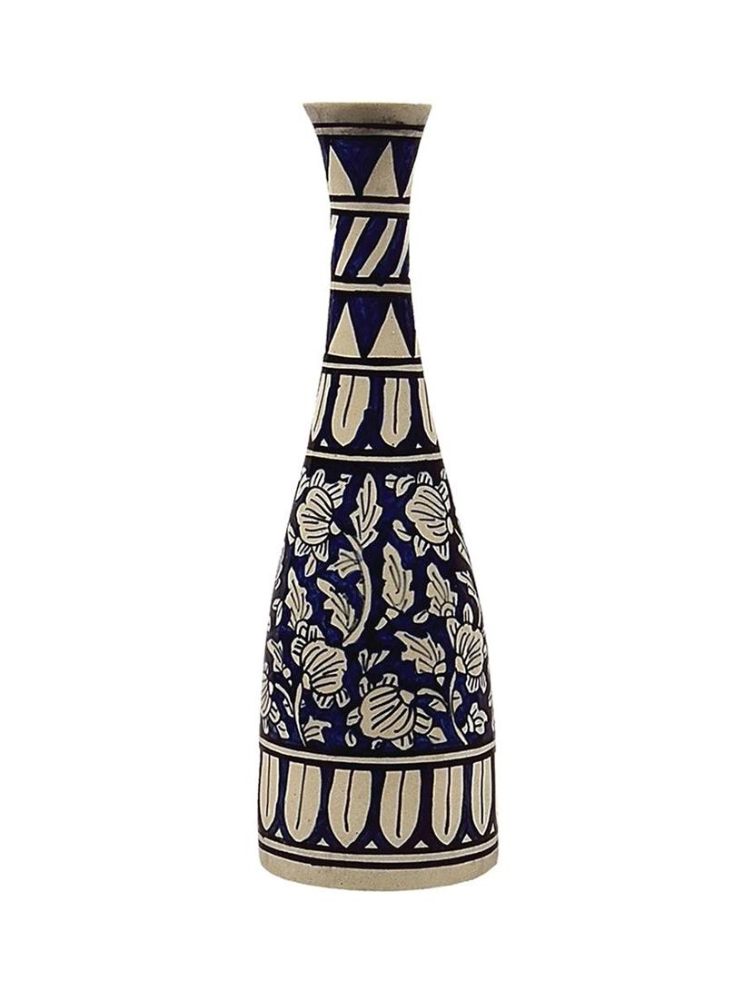 craftghar decorative flower vase for living room | made of ceramic 12 inch long vase | handmade flower vase ceramic | , blue - 17770886 - Zoom Image - 1