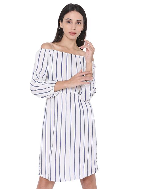off shoulder striped a-line dress - 17770893 - Standard Image - 1