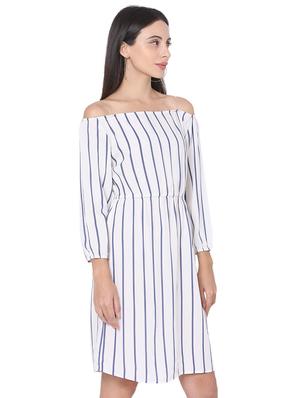 off shoulder striped a-line dress - 17770893 - Standard Image - 2