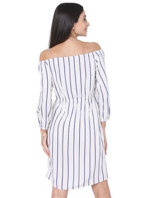 off shoulder striped a-line dress - 17770893 - Standard Image - 3