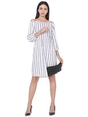 off shoulder striped a-line dress - 17770893 - Standard Image - 4