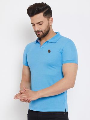 blue solid polo t-shirt - 17771127 - Standard Image - 2