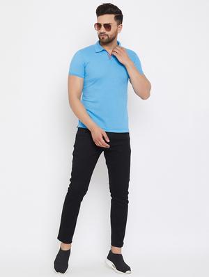 blue solid polo t-shirt - 17771127 - Standard Image - 4