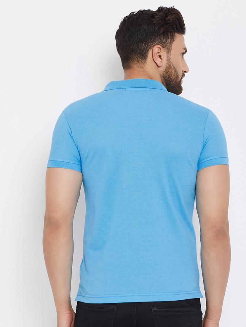 blue solid polo t-shirt - 17771127 - Zoom Image - 3