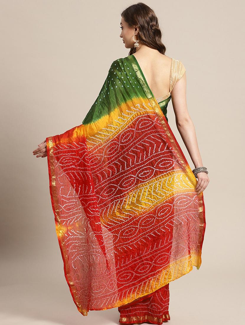 bandhani printed saree with blouse - 17771799 - Zoom Image - 2