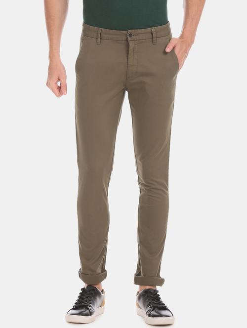 brown solid flat front casual trouser - 17771884 - Standard Image - 1