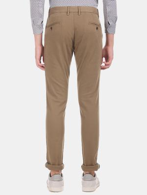 brown solid flat front casual trouser - 17771891 - Standard Image - 3