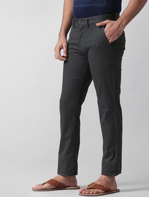 grey textured flat front casual trouser - 17771896 - Standard Image - 2