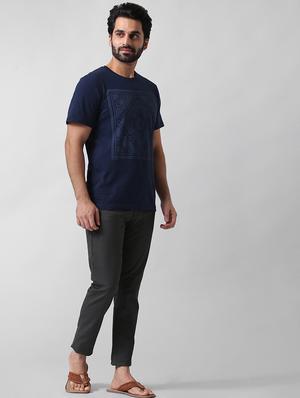 grey textured flat front casual trouser - 17771896 - Standard Image - 4