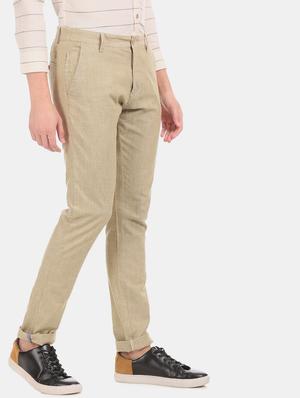 beige solid chinos - 17771899 - Standard Image - 3
