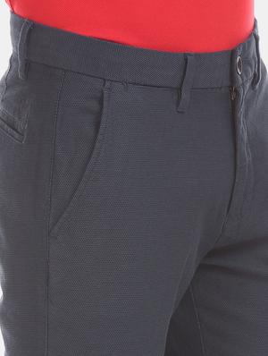 navy blue textured flat front casual trouser - 17771902 - Standard Image - 5