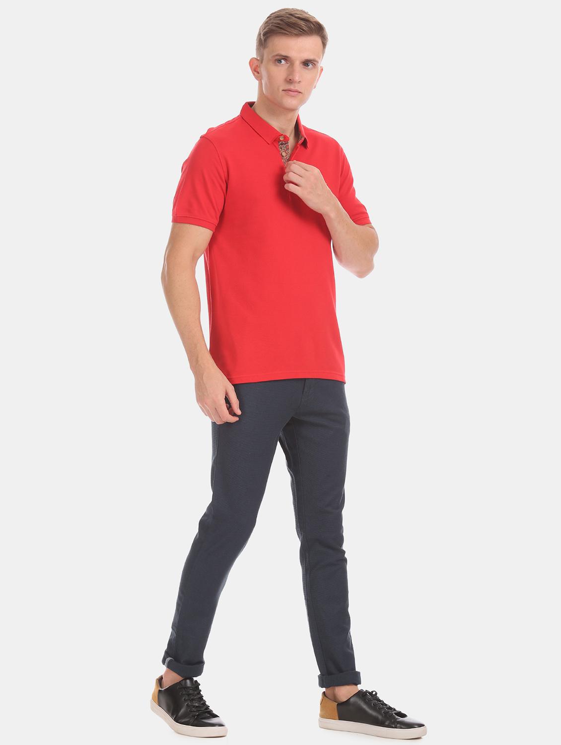 navy blue textured flat front casual trouser - 17771902 - Zoom Image - 4