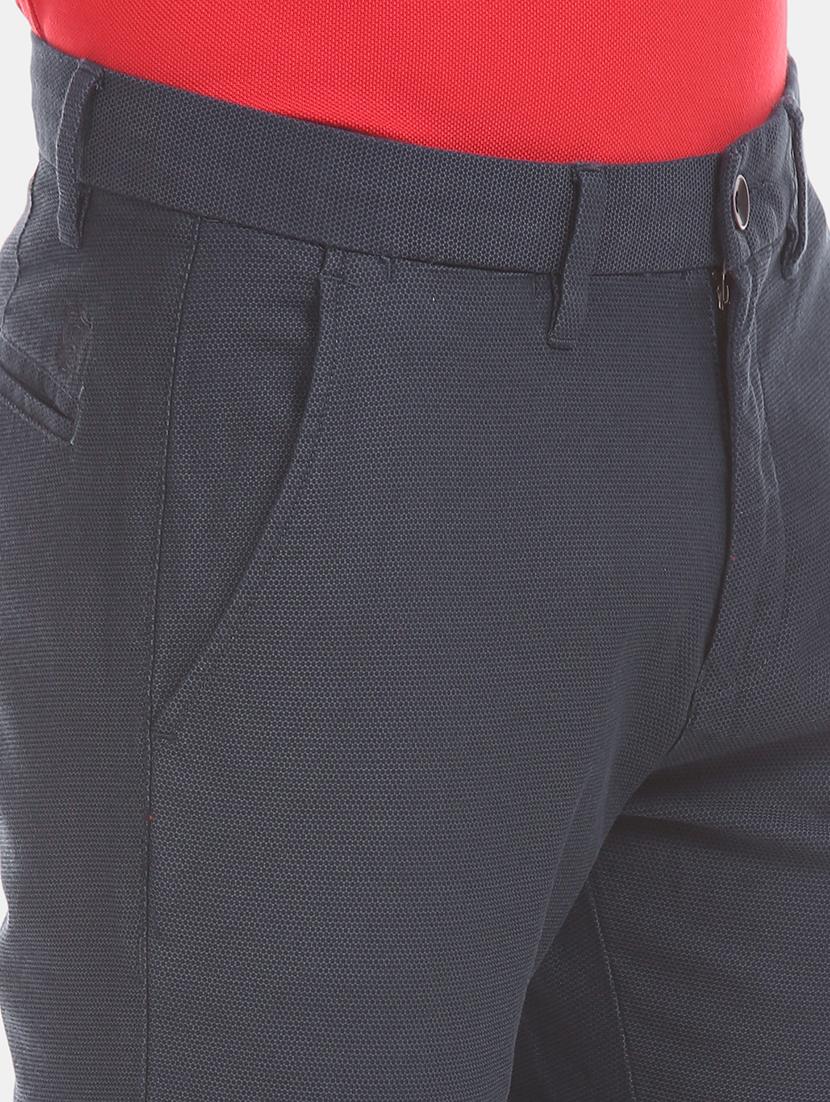 navy blue textured flat front casual trouser - 17771902 - Zoom Image - 5