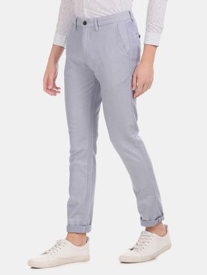 light blue textured flat front casual trouser - 17771903 - Standard Image - 2