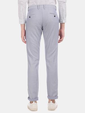 light blue textured flat front casual trouser - 17771903 - Standard Image - 4