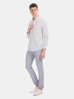 light blue textured flat front casual trouser - 17771903 - Standard Image - 5