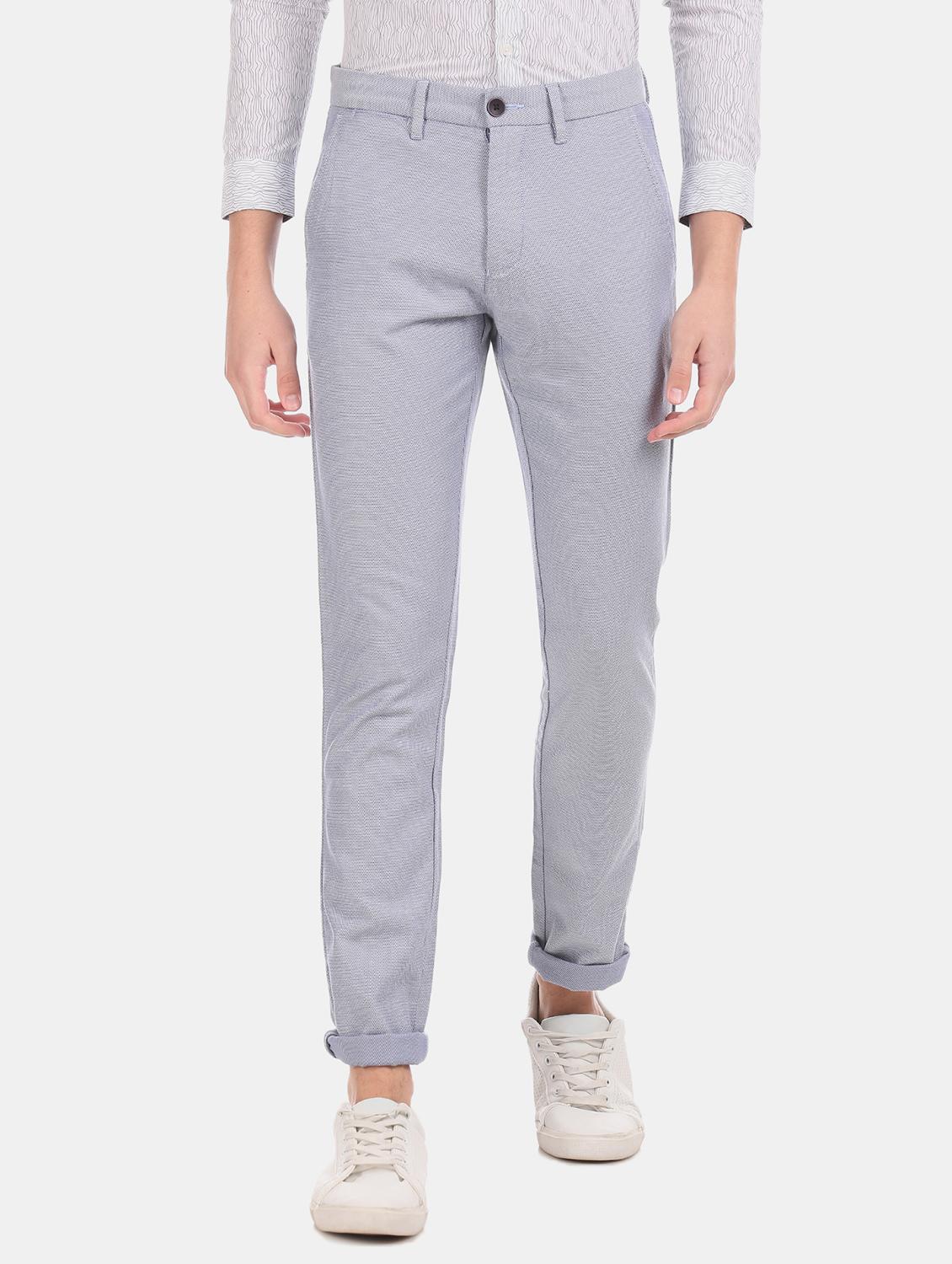 light blue textured flat front casual trouser - 17771903 - Zoom Image - 1