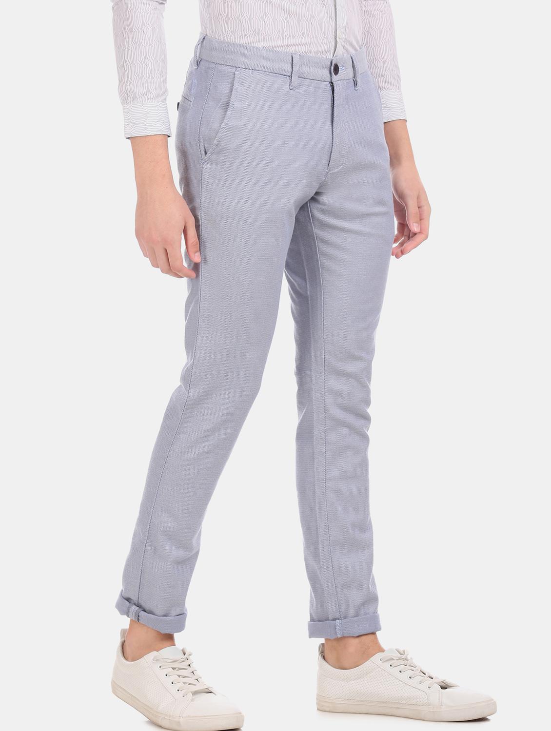 light blue textured flat front casual trouser - 17771903 - Zoom Image - 3