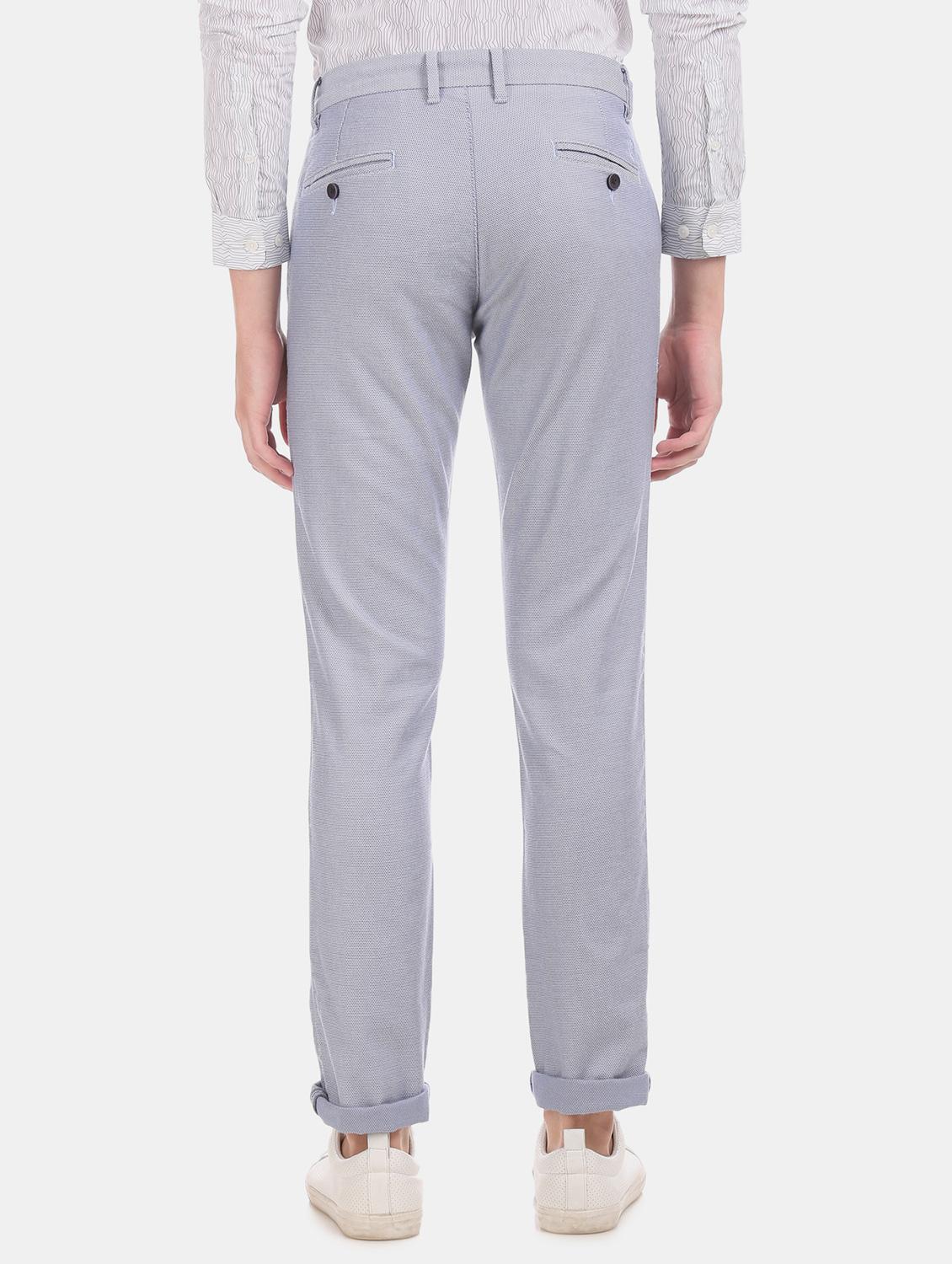 light blue textured flat front casual trouser - 17771903 - Zoom Image - 4