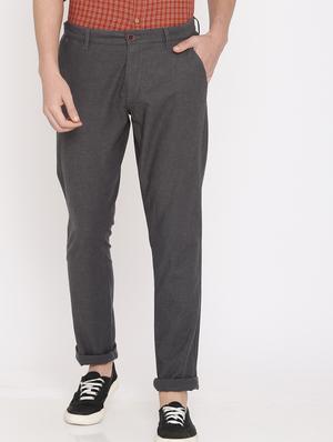 grey solid flat front casual trouser - 17771926 - Standard Image - 2