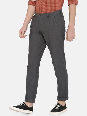 grey solid flat front casual trouser - 17771926 - Standard Image - 3