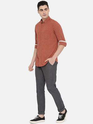 grey solid flat front casual trouser - 17771926 - Standard Image - 5