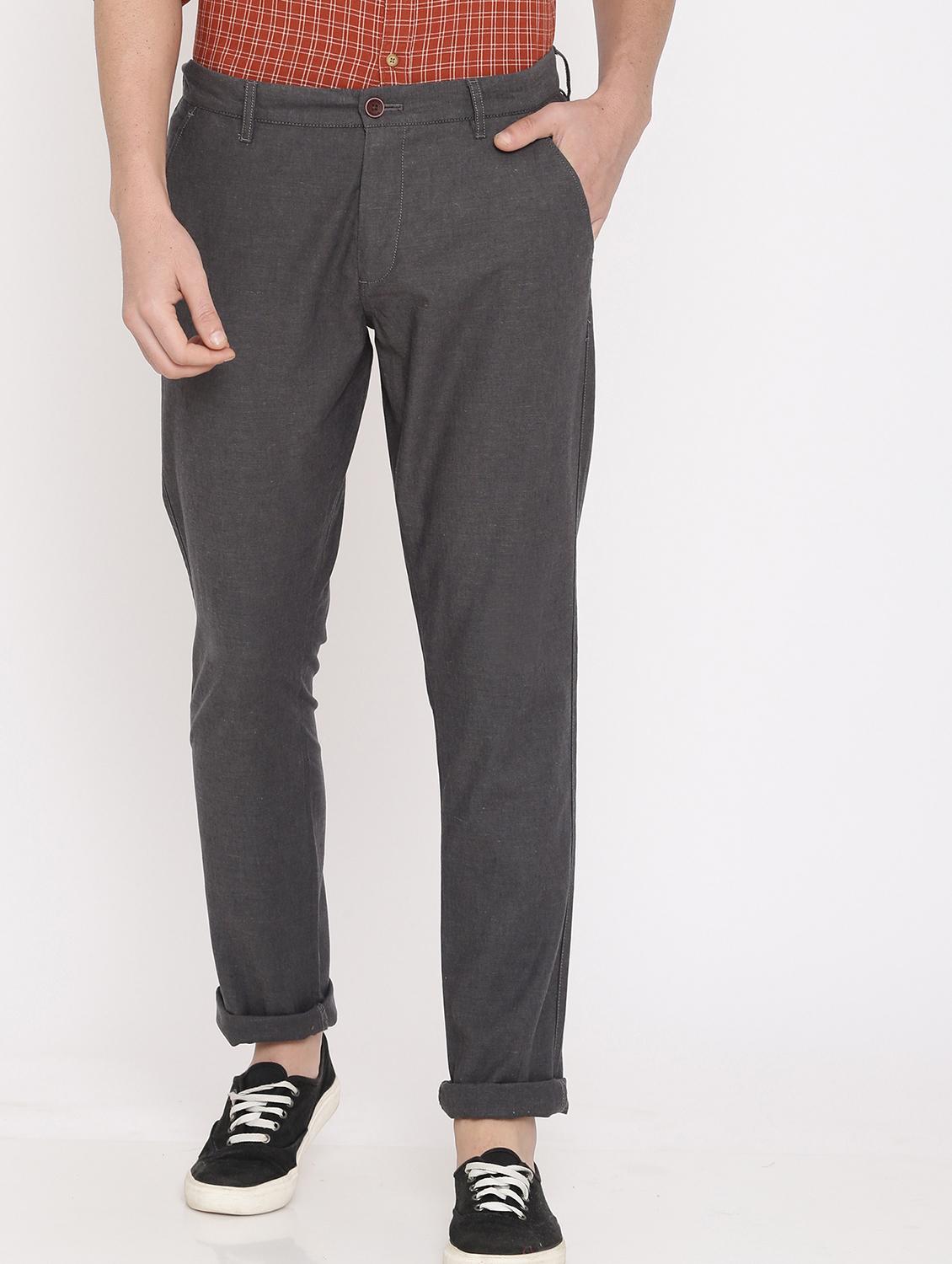 grey solid flat front casual trouser - 17771926 - Zoom Image - 2