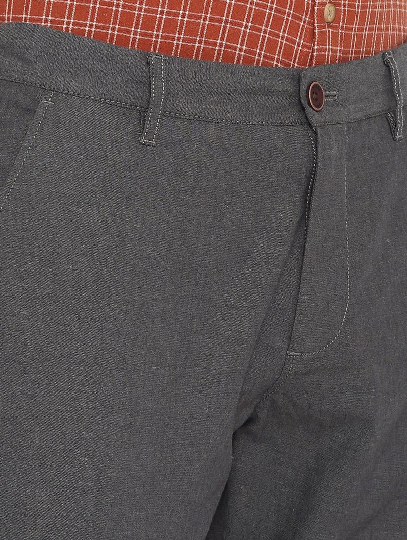 grey solid flat front casual trouser - 17771926 - Zoom Image - 6