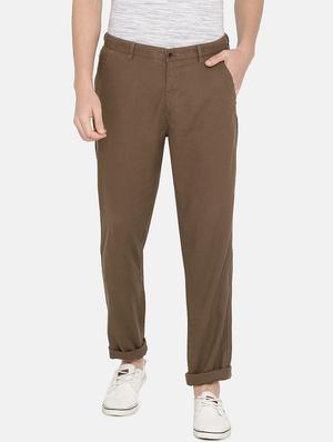 brown solid flat front casual trouser - 17771927 - Standard Image - 2
