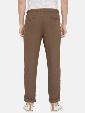 brown solid flat front casual trouser - 17771927 - Standard Image - 4